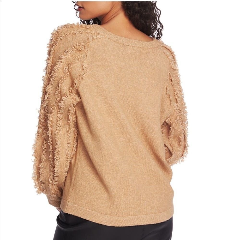 1.STATE Fringe Sleeve Sweater Top, Size Small (4-6), Tan, Wild Oak, Cozy, NWT - Picture 2 of 11